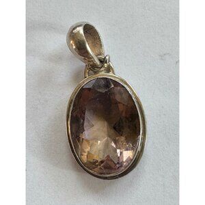 27.6mm Unbranded 925 Sterling Silver Slide Closure Pendant w/ Brown Gemstone